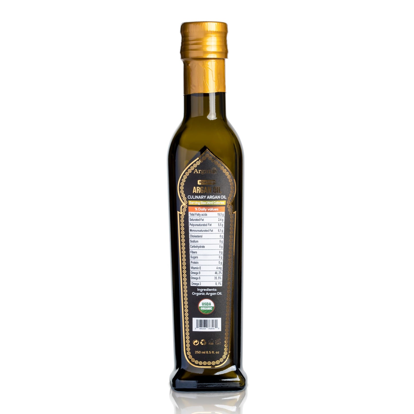 Arganic 250 ml Organic Cold Press Extra Virgin Argan Oil with oleic acid Rich from Morocco | Newly Harvested Unprocessed from Atlas Mountains UV Protected Bottle
