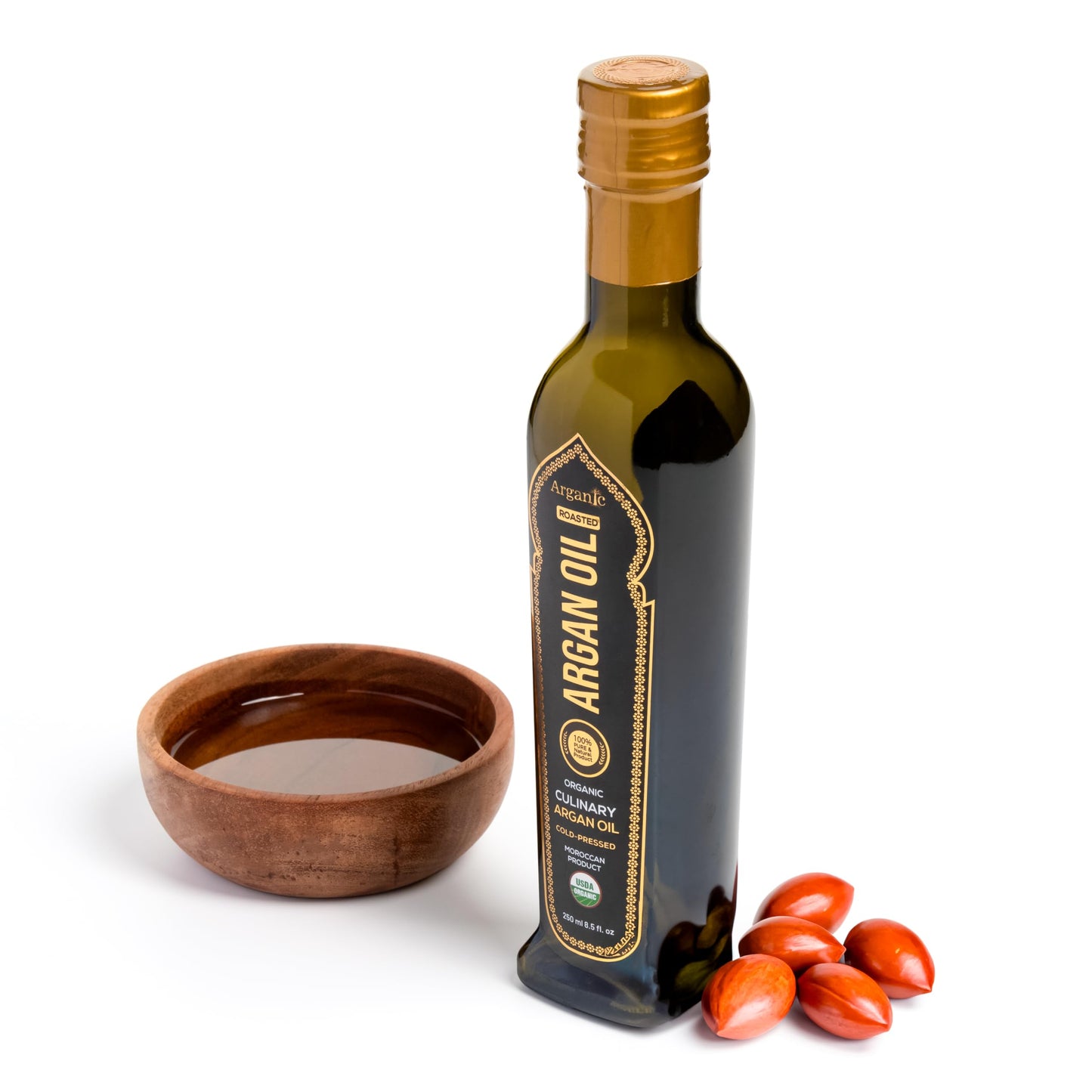 Arganic 250 ml Organic Cold Press Extra Virgin Argan Oil with oleic acid Rich from Morocco | Newly Harvested Unprocessed from Atlas Mountains UV Protected Bottle